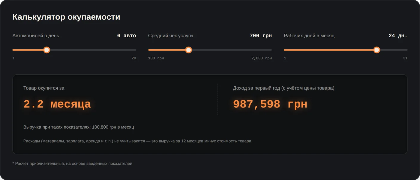 Калькулятор в карточке товара